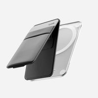 Hyodo's MagBase™ Lite lightweight modular base with FlexiStand Plate showing dual-angle stand and flexible storage features, magsafe wallet